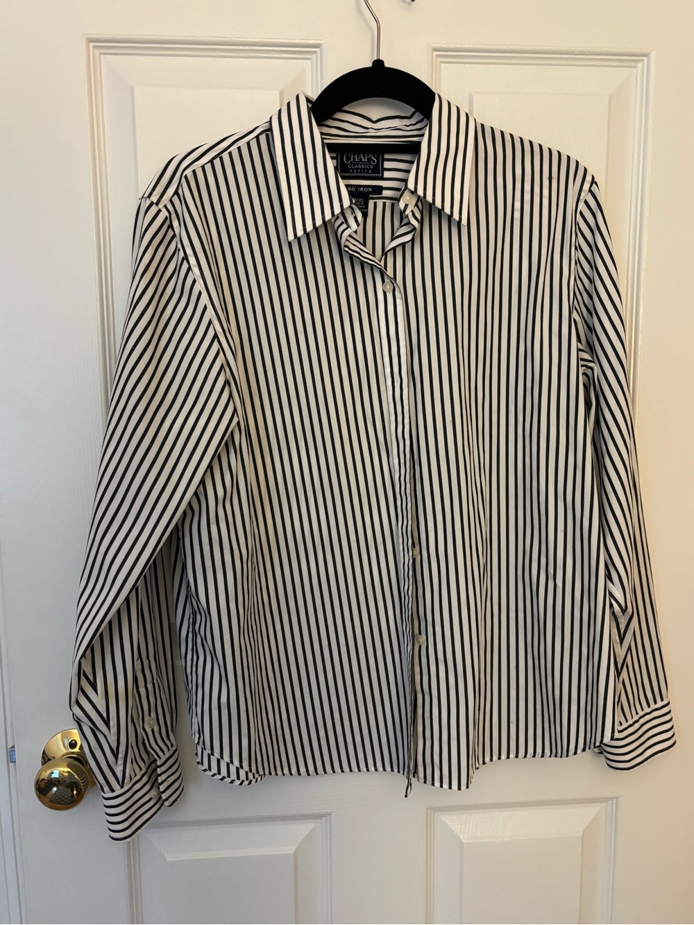 Chaps Women’s Petite Black & White Vertical Stripe Dress Shirt